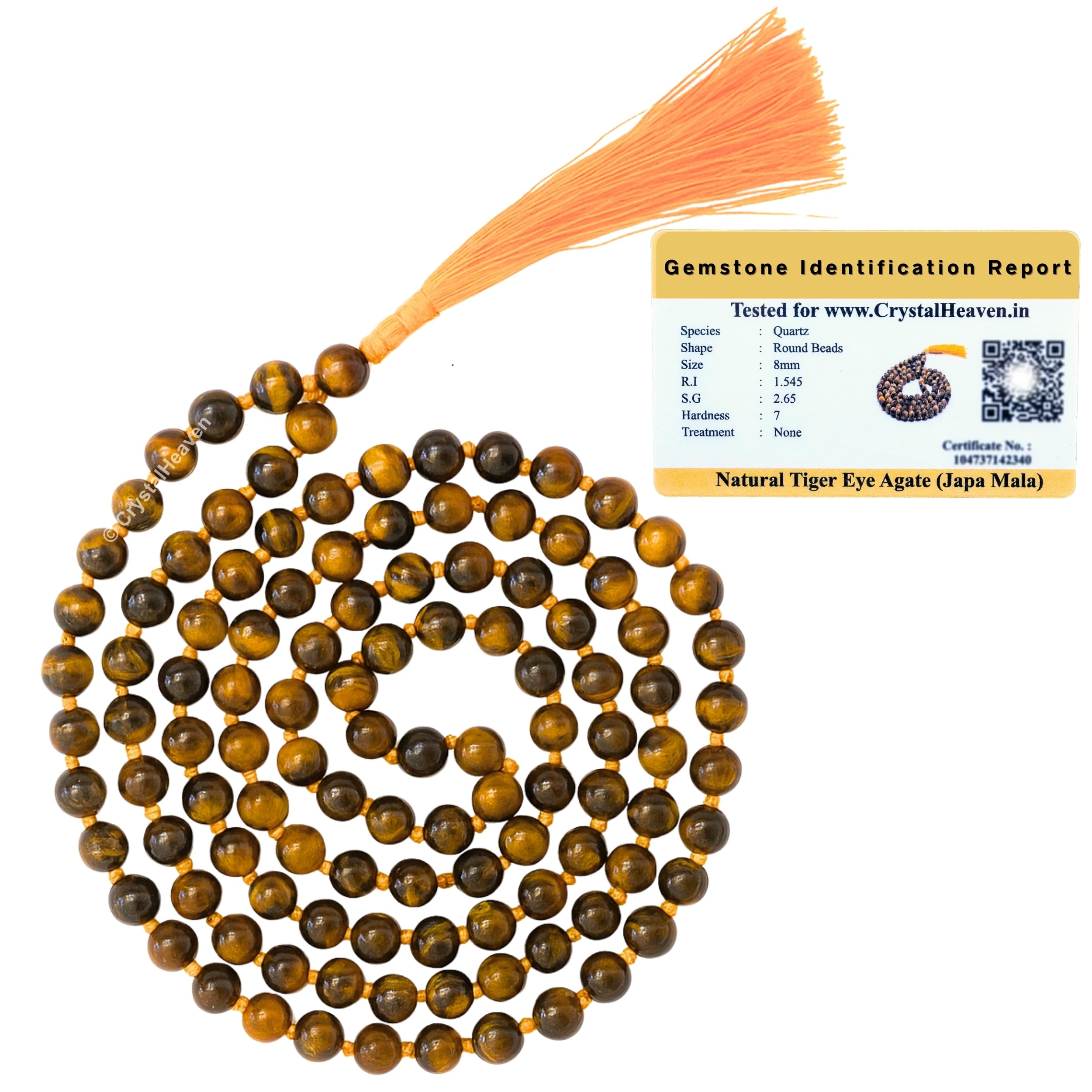 Tiger Eye Agate Crystal Japa Mala Ganthi - 108 Beads Buddhist Prayer Beads - AAA Grade Original Healing Gemstone Agate Mala for Yoga Meditation Spiritual Reiki Feng Shui