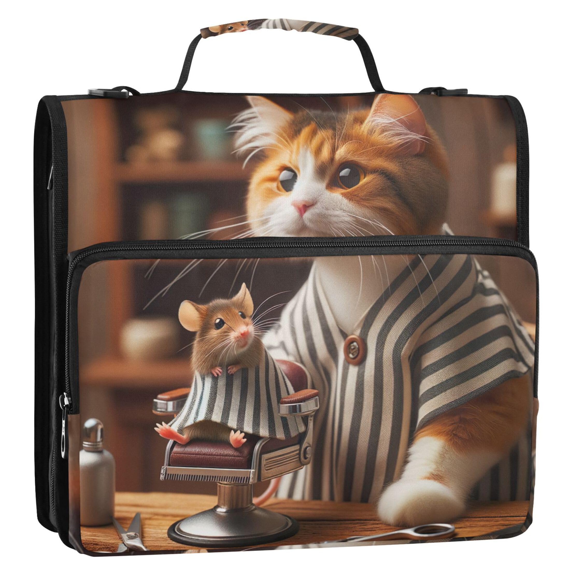 Cat Mouse Funny Cute 1.5 Inch 3 Ring Binders Heavy Duty Zippered Binder Organizer School Binders Bag with Shoulder Strap Personalized Multi Pockets Large Portfolio Folder