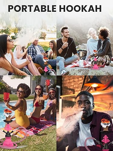 Miniatura 8 de LilOne - Juego de 2 mangueras para cachimba  LilOne 12 pulgadas Pink Mini Hookah Combo Kit Shisha Hookah Set con papel de aluminio preperforado