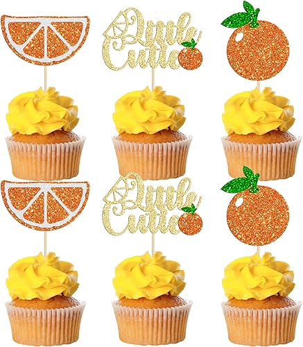 Gyufise 24 piezas de adornos para cupcakes con purpurina de frutas y naranjas, para temática de cítricos, baby shower, niños y niñas, fiesta de