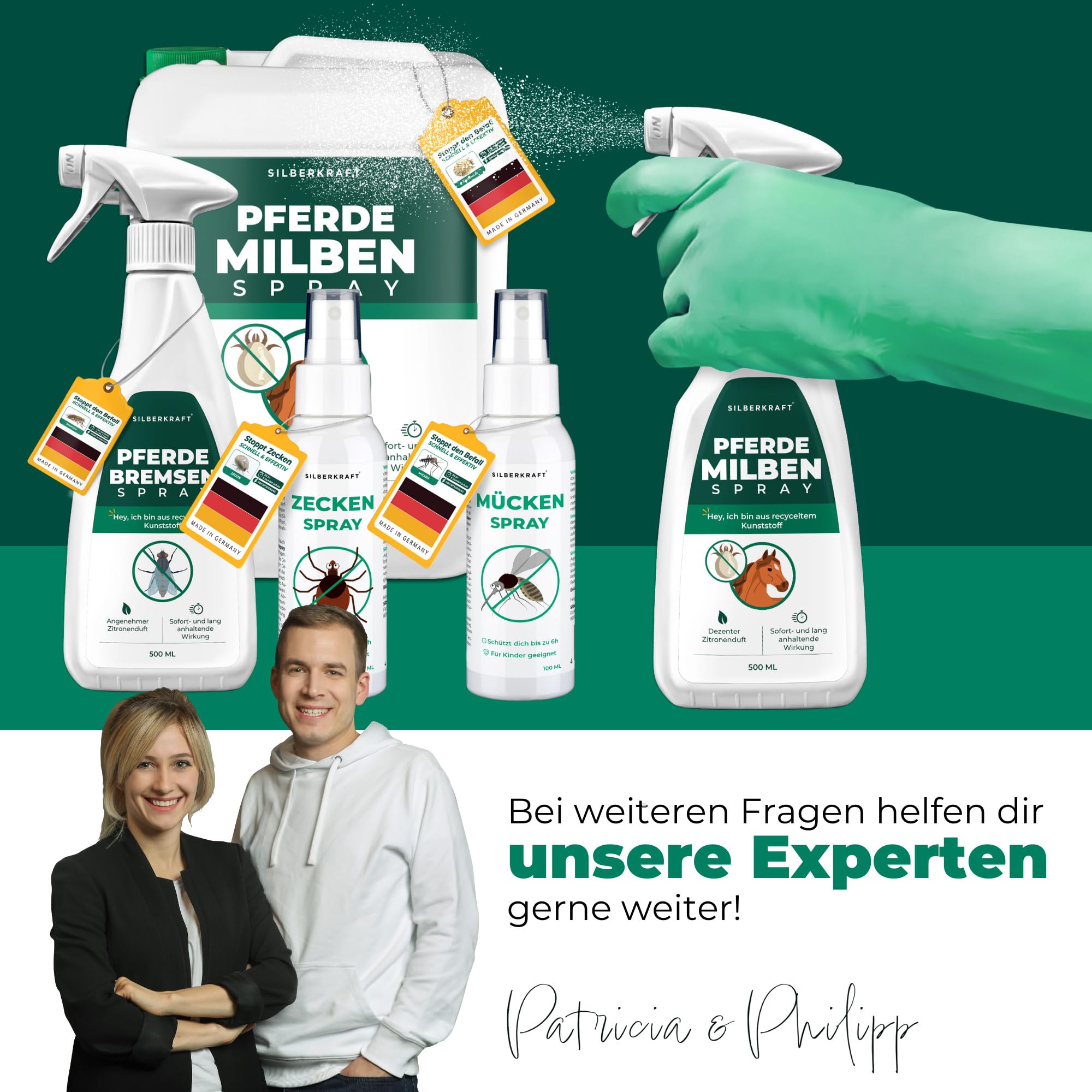 Silberkraft Milbenspray Pferde 2 L - Repellent zur Abwehr von Milben, Flöhen und Läusen - Für Fell, Mähne, Schweif & Stall - Gebrauchsfertig – mit Geraniol