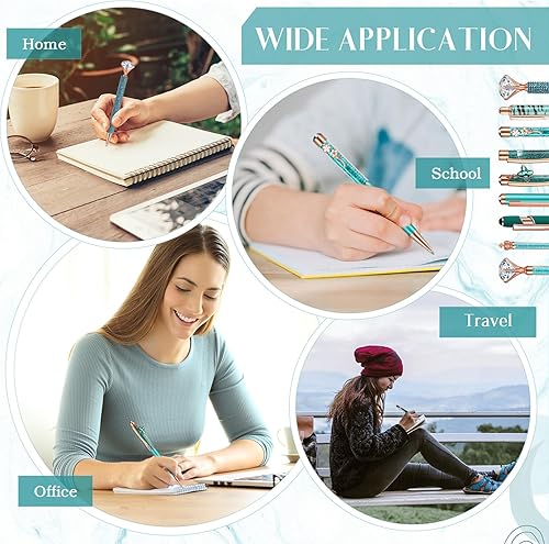 Miniatura 5 de Janmini Juego de 9 bolígrafos de metal con diamantes de cristal y purpurina para diario, tinta negra, cosas bonitas, artículos de papelería, regalos