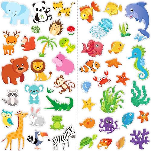 Tevxj 40 adhesivos de gel gruesos de animales de la selva y del mar para ventana, puerta, decoración del hogar, suministros de fiesta, niños