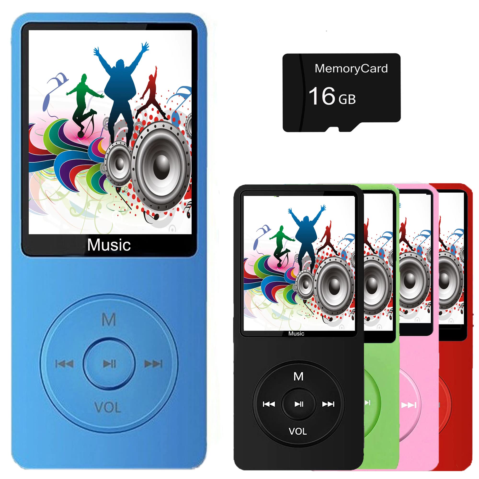 MP3 Player, Music Player with 16GB Micro SD Card, Build-in Speaker/Photo/Video Play/FM Radio/Voice Recorder/E-Book Reader, Supports up to 128GB