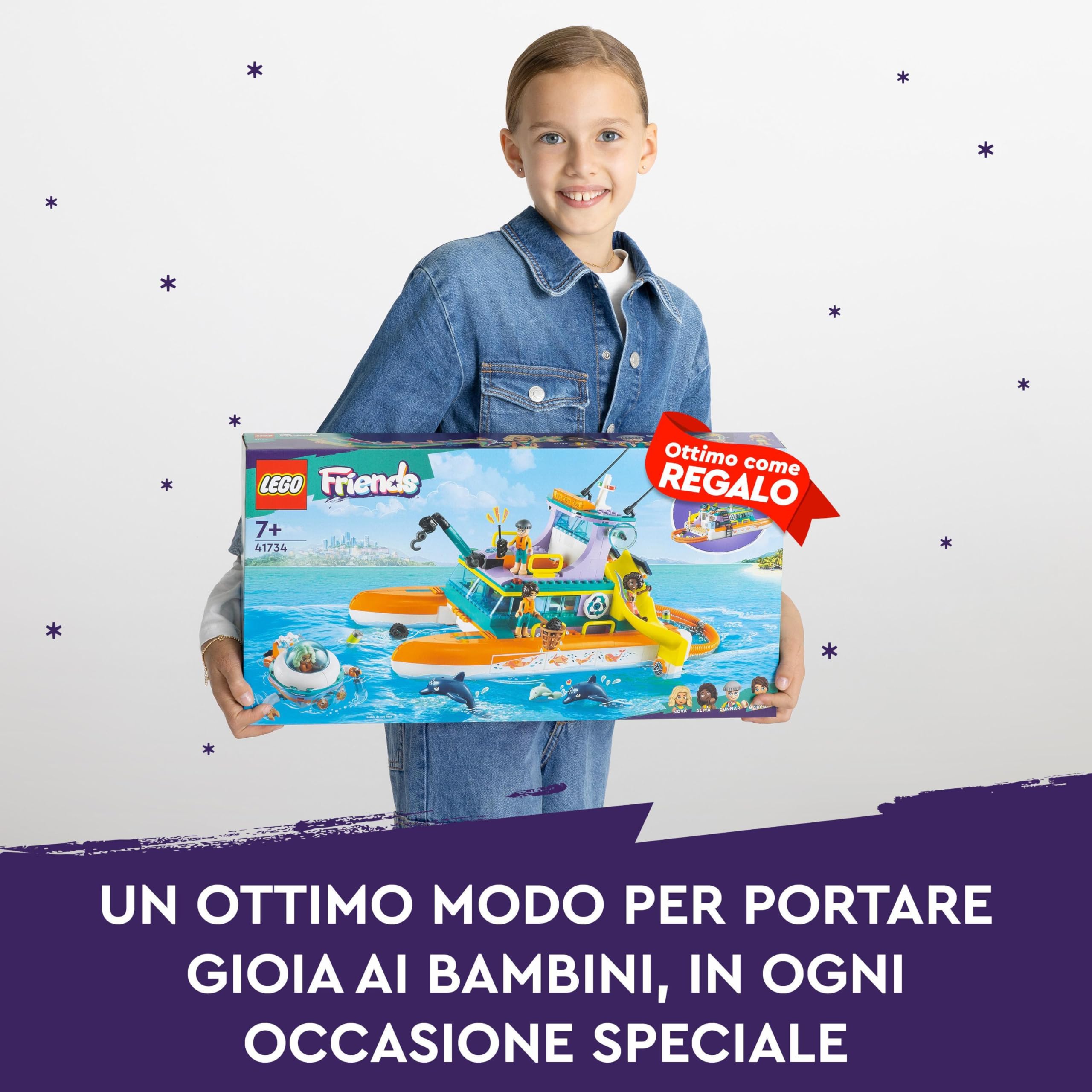 LEGO Friends Catamarano di Salvataggio, Barca Giocattolo con Figure di Animali e Sottomarino, Giochi Creativi per Bambine, Bambini, Ragazze e Ragazzi da 7 Anni, Set Eco-Educativo, Idea Regalo 41734