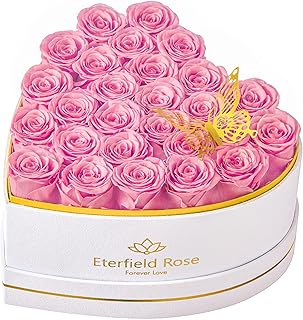 Eterfield 27 Forever Flowers in Heart Shape Box Preserved Roses,Pink