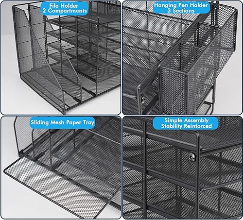 Miniatura 2 de Organizadores de escritorio, bandeja de papel de 6 niveles con organizador de archivos y soporte para bolígrafos, para organización y almacenamiento
