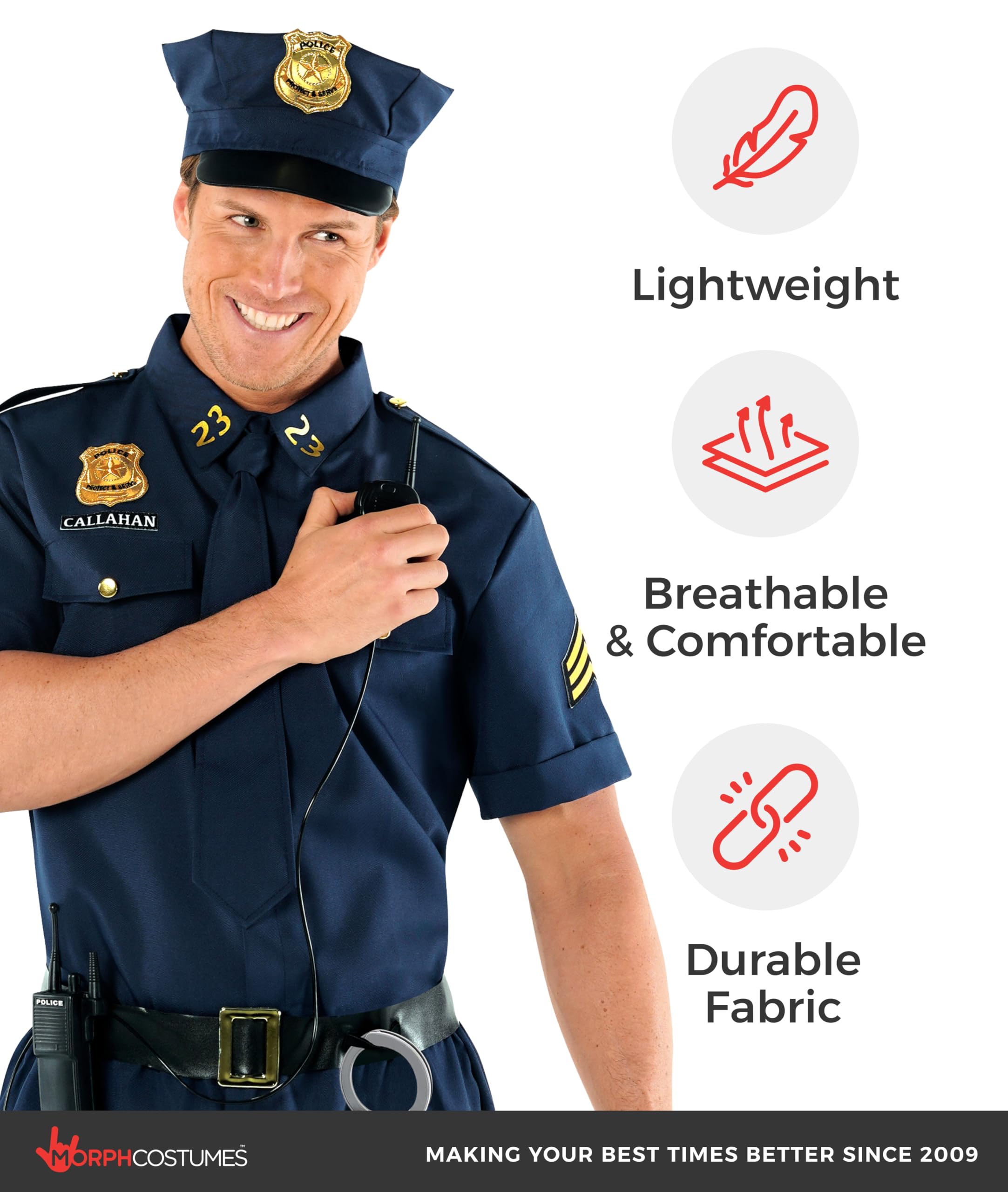 Morph Costume Policier Homme, Déguisement Officier, Tenue de Flic, Uniforme Policier