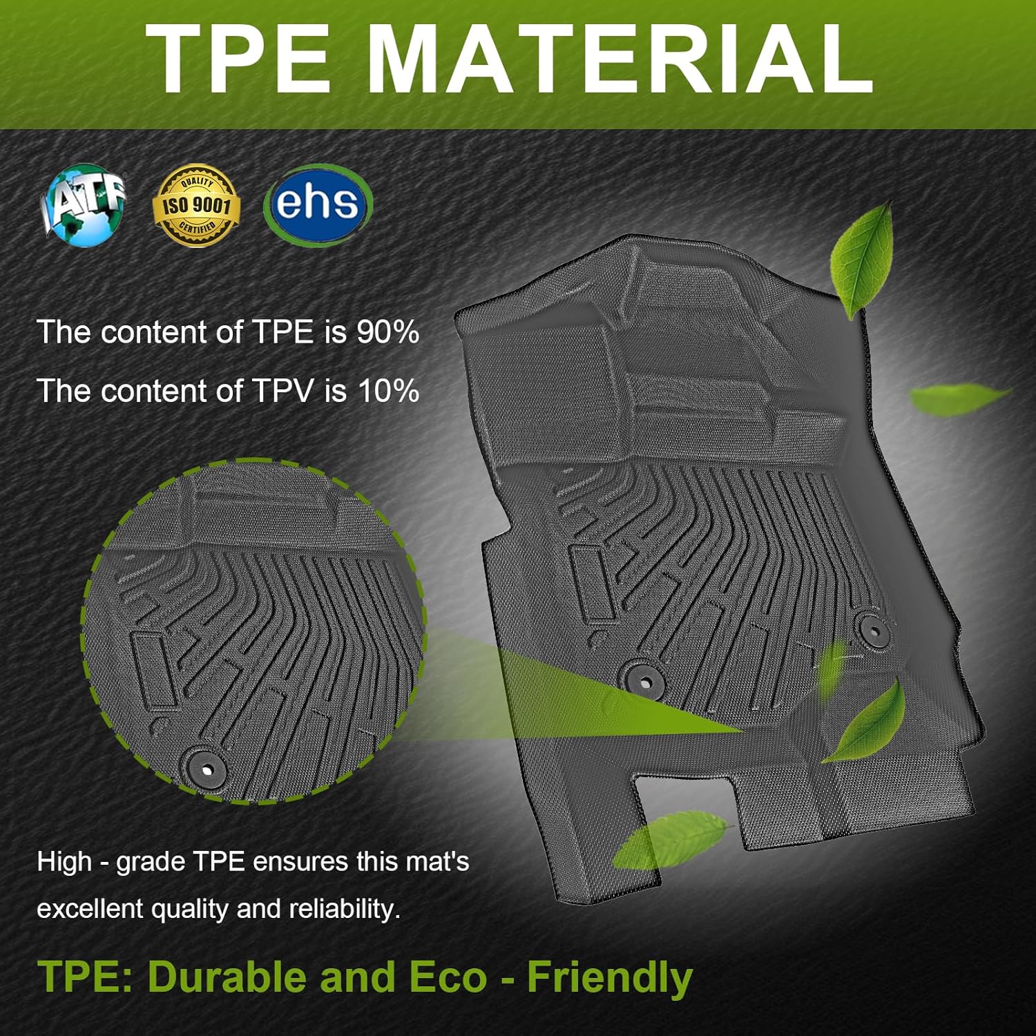 Floor Mats for Ford F150 2015-2024 All Weather TPE Mat 3PC Black 1st & 2nd Row Full Car Accessories Liner Set