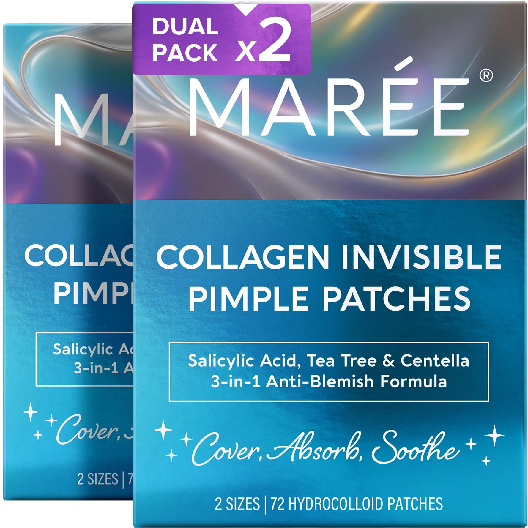 MAREE Star Pimple Patches for Face 2 PACK - Hydrocolloid Acne Patches w/Salicylic Acid, Tea Tree Oil & Centella - Cute Pimple Patches Stars - Teens Zit Patches Stickers - Parches Para Acne - 144 Dots