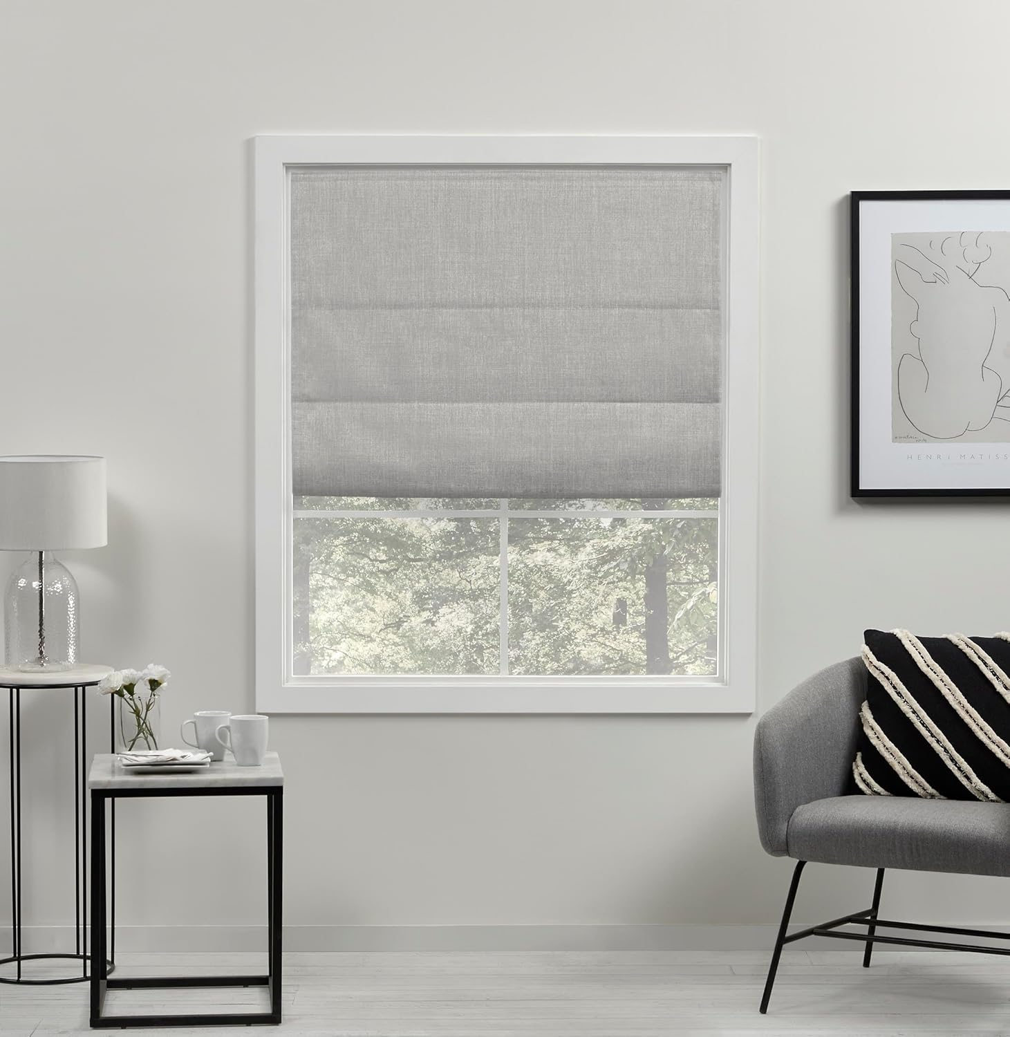 Exclusive Home Curtains Acadia 100% Blackout Polyester Roman Shade, 34"x64", Silver