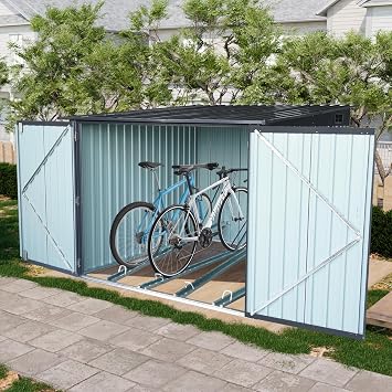 Outdoor Steel Storage Shed for Bicycle with Slope Roof and 4 Bike Tracks, Bike Storage Shed, Black