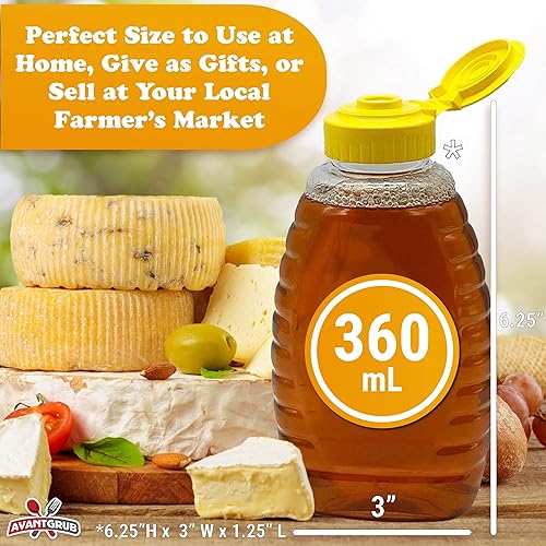 Miniatura 6 de Easy Squeeze - Paquete de 12 botellas vacías de miel de 12 onzas. Dispensador de miel de plástico PET seguro para alimentos. Recipiente de jarabe