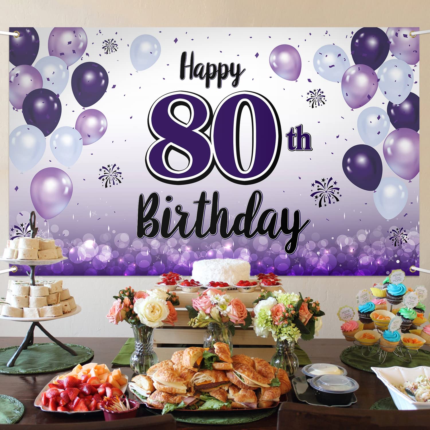 Happy 81st Birthday Banner Backdrop - Purple Balloon Decor, 78" X 47" Party Sign - View #9