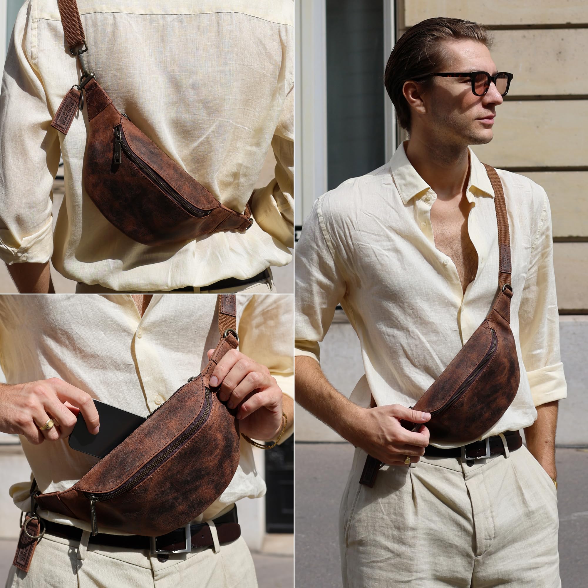 Berliner Bags Torebka nerka ze skóry Kai, Fanny Pack dla kobiet i mężczyzn, Ziemia XL, Einheitsgröße, Ziemia L