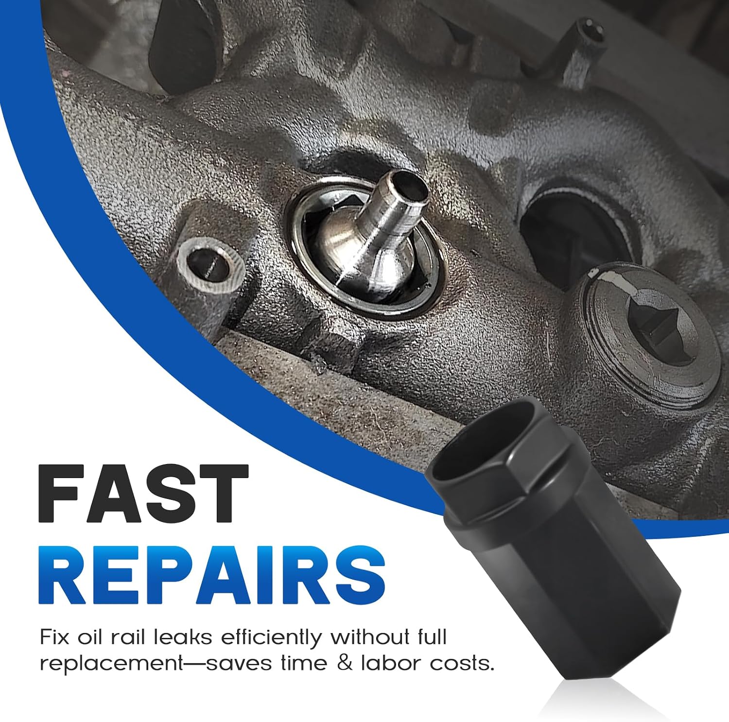 Diesel Nipple Cup Socket Kit High Pressure Oil Rail Ball Tube Repair with 1/2" Drive Socket and 8 Heavy Duty O-Rings for Ford 6.0L Diesel Engines 2003-2010