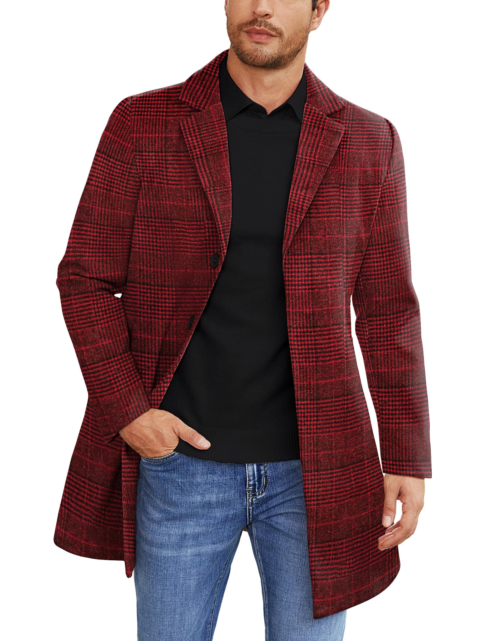 Mens Wool Blend Coat Winter Trench Coats Notched Lapel Collar Single Breasted Overcoat Classic Peacoat With Pockets-image-21