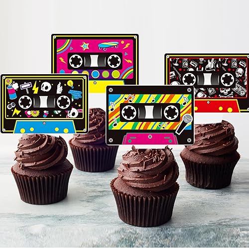 Miniatura 1 de 48 cintas de casete para cupcakes, decoración de tartas de fiesta temática de los años 80, decoraciones retro para fiestas de cumpleaños para