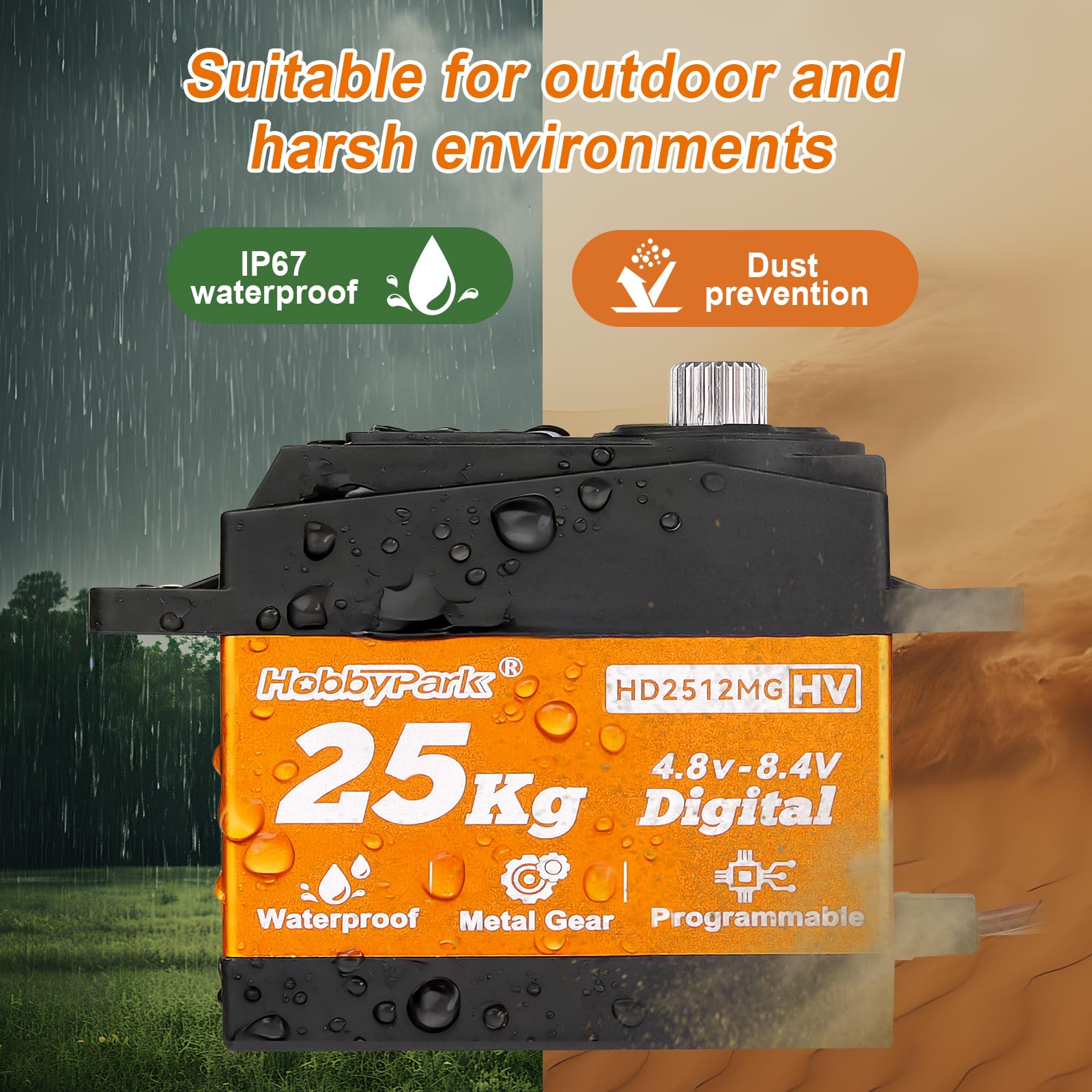 HobbyPark Paquete de 2 servos resistentes al agua de 25 kg para todos los engranajes de metal, servo digital de acero inoxidable, servo dirección Arduino para 1/12 1/10 RC Crawler Car Truck Buggy 5V