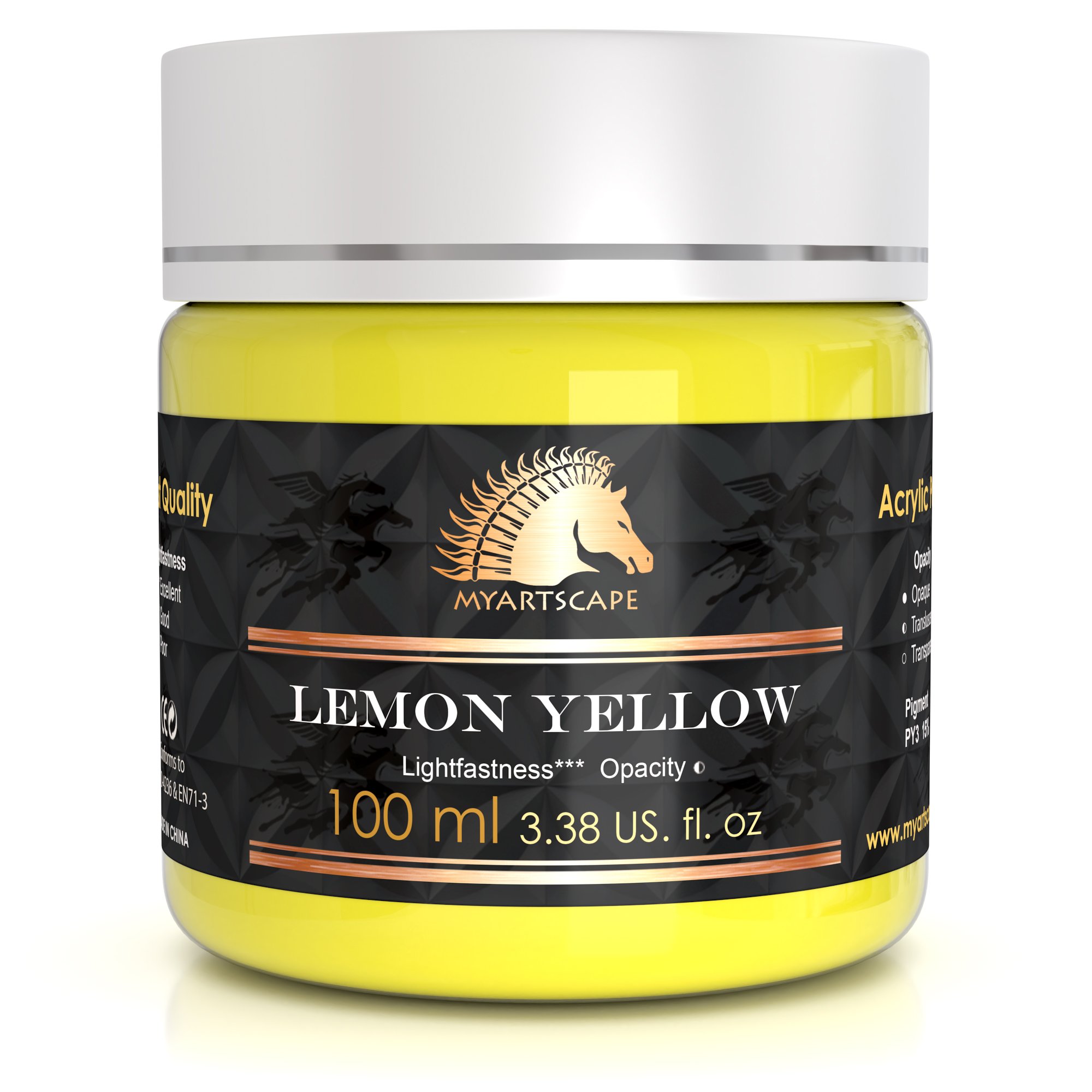 Myartscape Lemon Yellow Acrylic Paint - 100Ml Bottle (3.38 Fl Oz) - Artist Quality - Lightfast - Heavy Body - Rich Pigment - Great Tinting Strength - Professional Painting Supplies