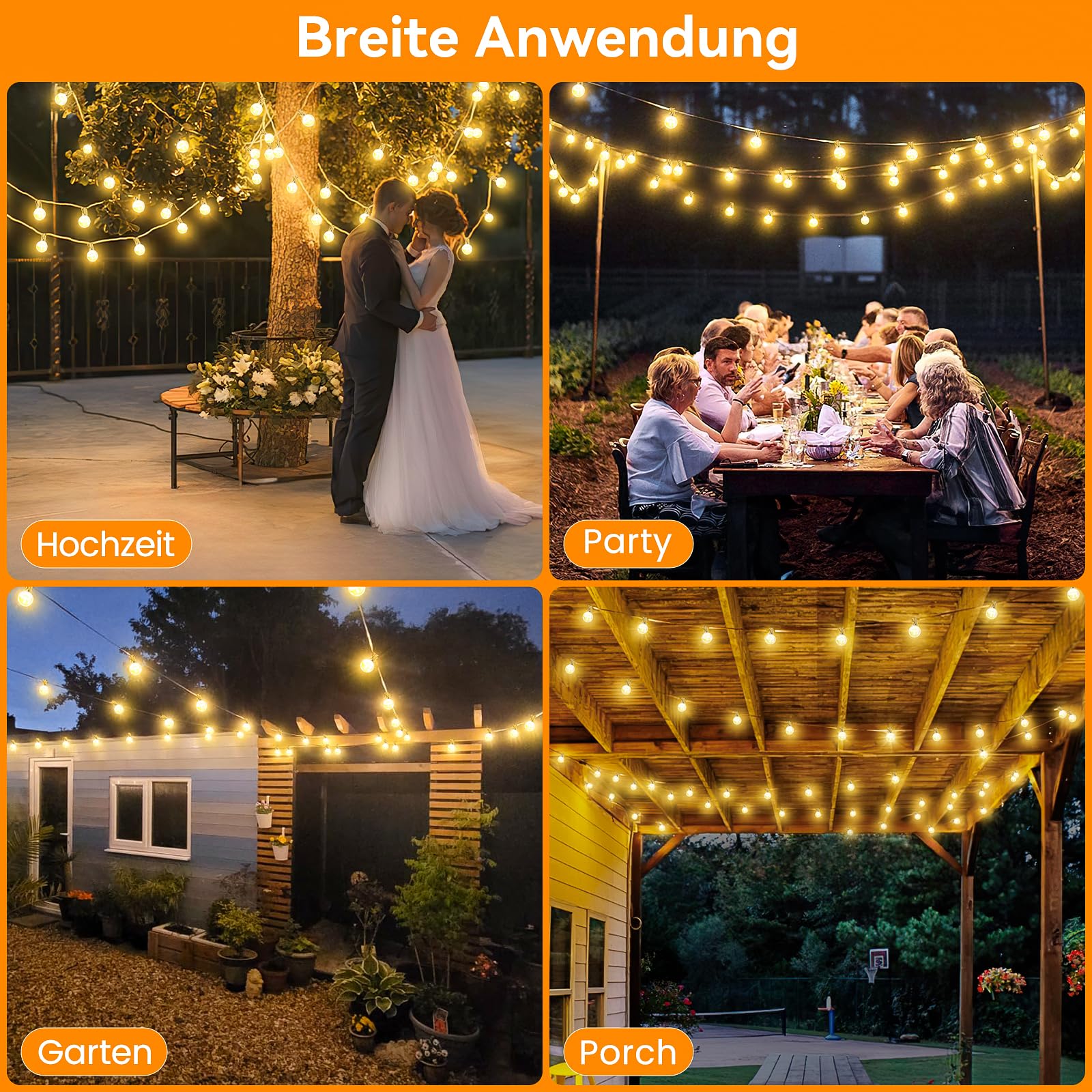 Solar Lichterkette Außen Wetterfest LED G40 Dimmbar mit Fernbedienung 8 Modi Timer 30M