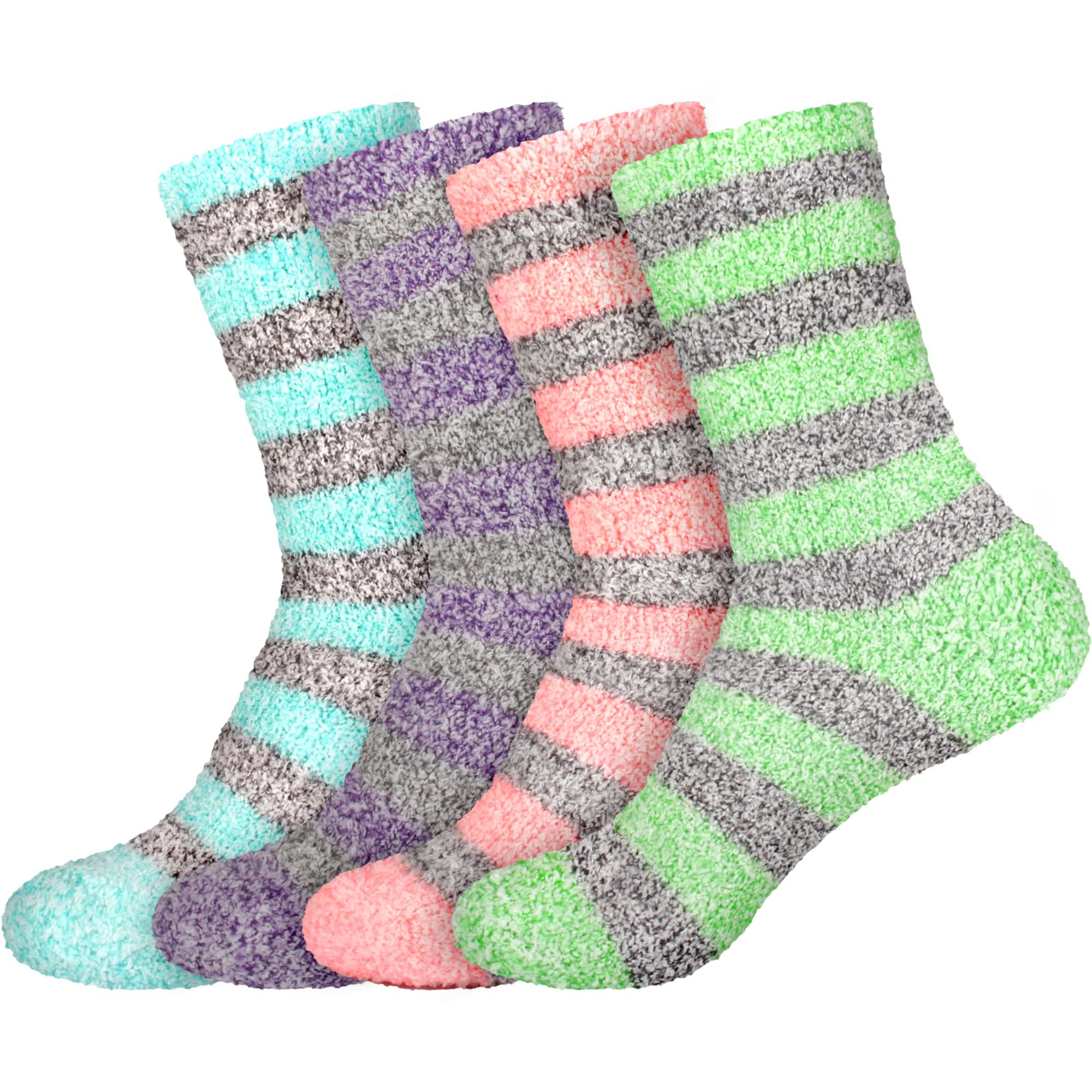 BambooMN Women's Soft Fuzzy Warm Cozy Striped Solid Socks - 4 Pair Value Packs