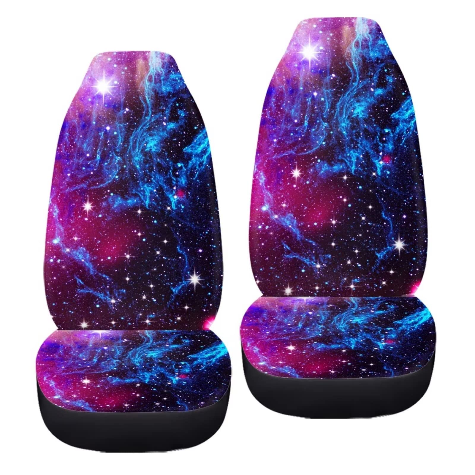 chaqlin Galaxy Night zestaw pokrowców na siedzenia samochodowe, 2-częściowy, łatwy w instalacji ochraniacz na przednie siedzenie, poduszka pasuje do większości samochodów, sedanów, bagażników, SUV-ów lub vanów