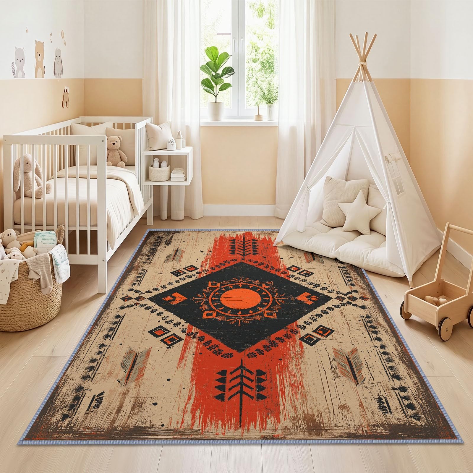 Tappeto per soggiorno, 200 x 300 cm, antiscivolo, a pelo corto, motivo geometrico, lavabile, per camera da letto, casa, ufficio, stile etnico usato