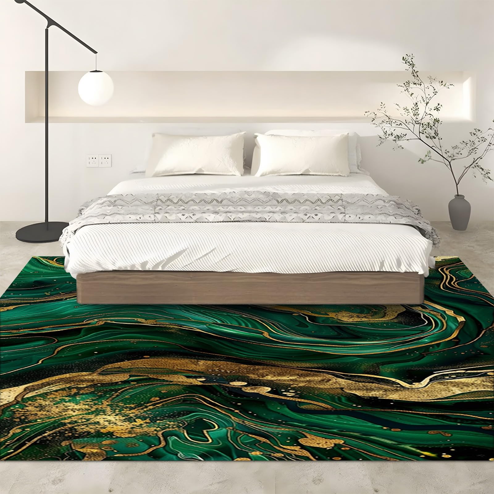 Generisch Waschbarer Moderner Grün-Gold-Marmor Kurzflor Teppich - Weicher, Rutschfester Teppich für Wohnzimmer, Schlafzimmer - Flauschiger, Teppiche Gegend, 160cm x 230cm