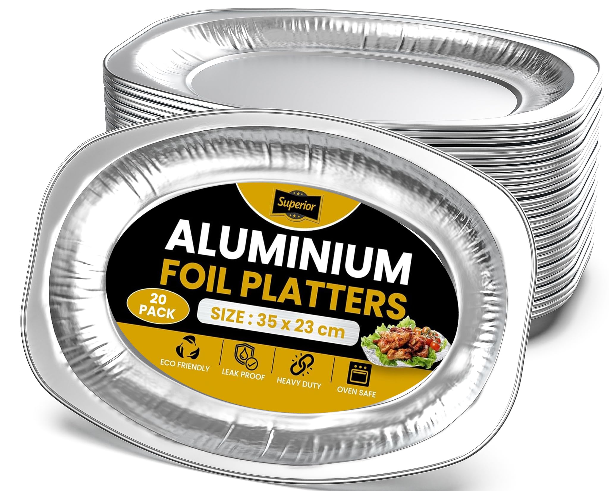Superior Lot de 20 grands plateaux de service en aluminium réutilisables pour fêtes, buffets, barbecues, passent au four et au congélateur - 35 x 23 cm