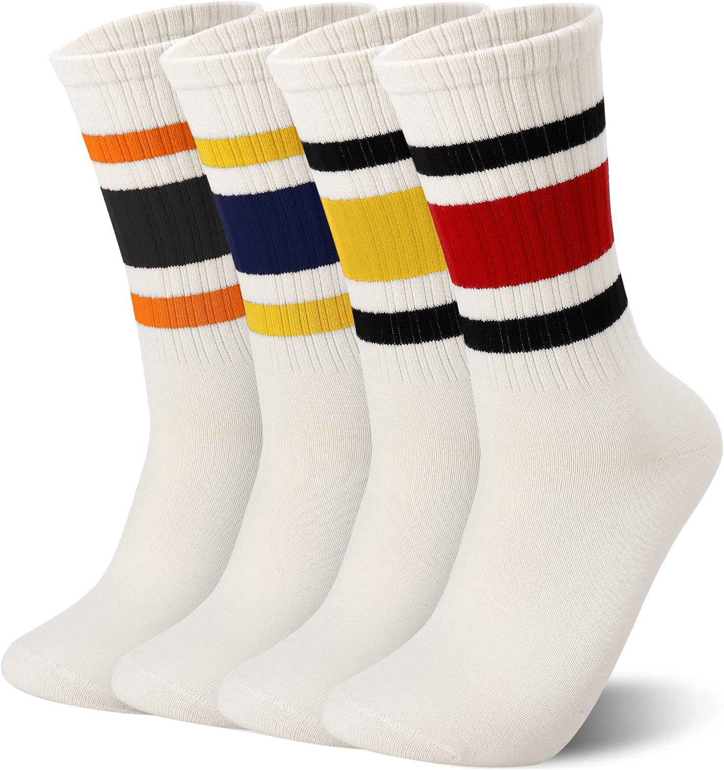 Zuimei4 Pairs Striped Crew Socks Crew Sport Socks Women Retro Casual Cotton Stretchy Socks Multicoloured Socks Womens