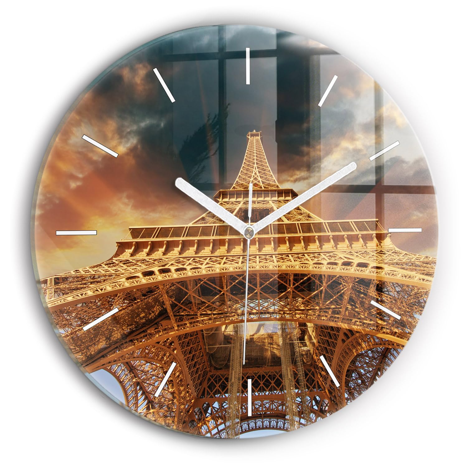 Horloge silencieuse Wallfluent pour chambre en verre imprimé Tour Eiffel