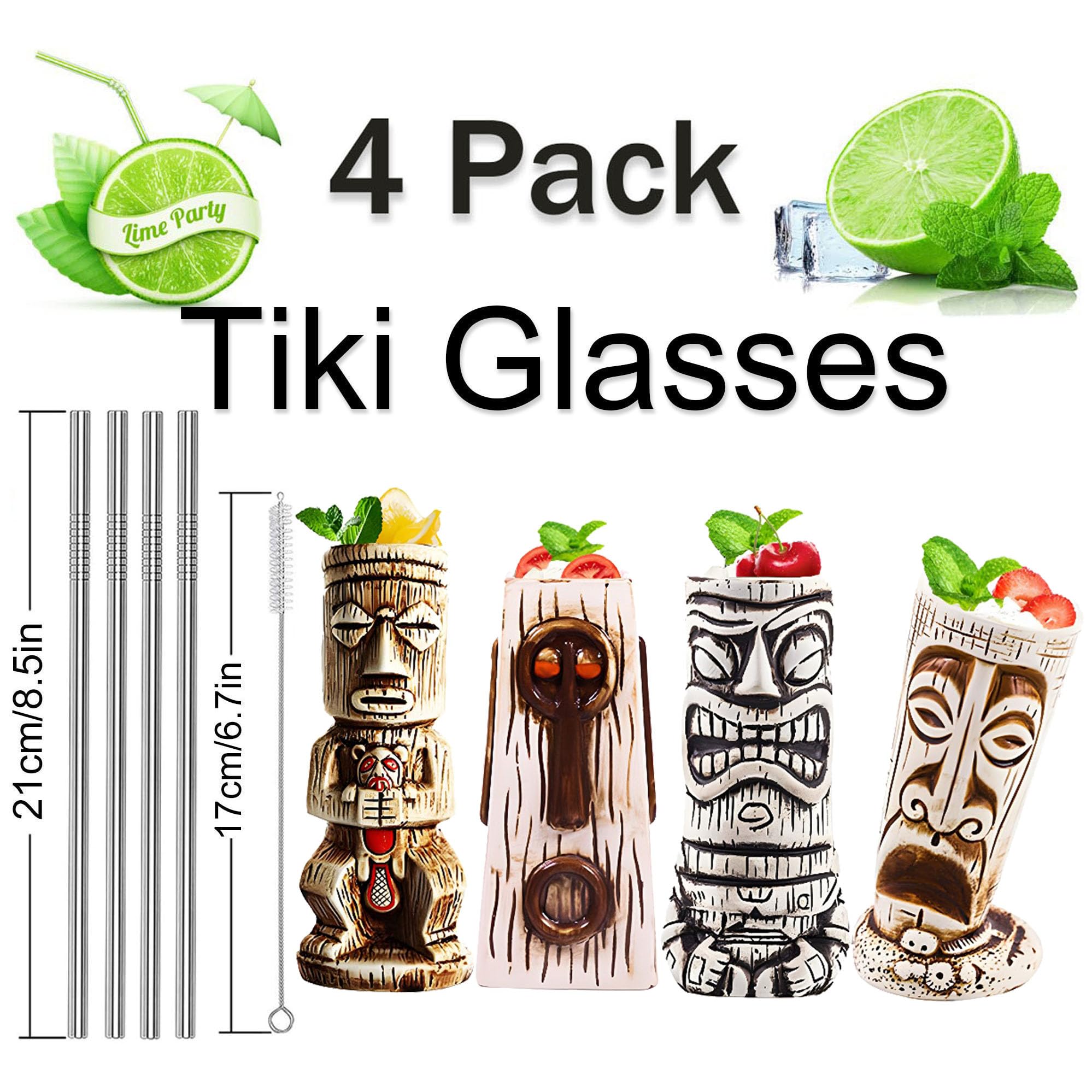 Tiki Mugs Cocktail Set di 4 Tazze Tiki in Ceramica Hawaii Tiki Party Cocktail Creativo Bicchiere da Bar Bicchieri Premium Tropical Exotic,A5