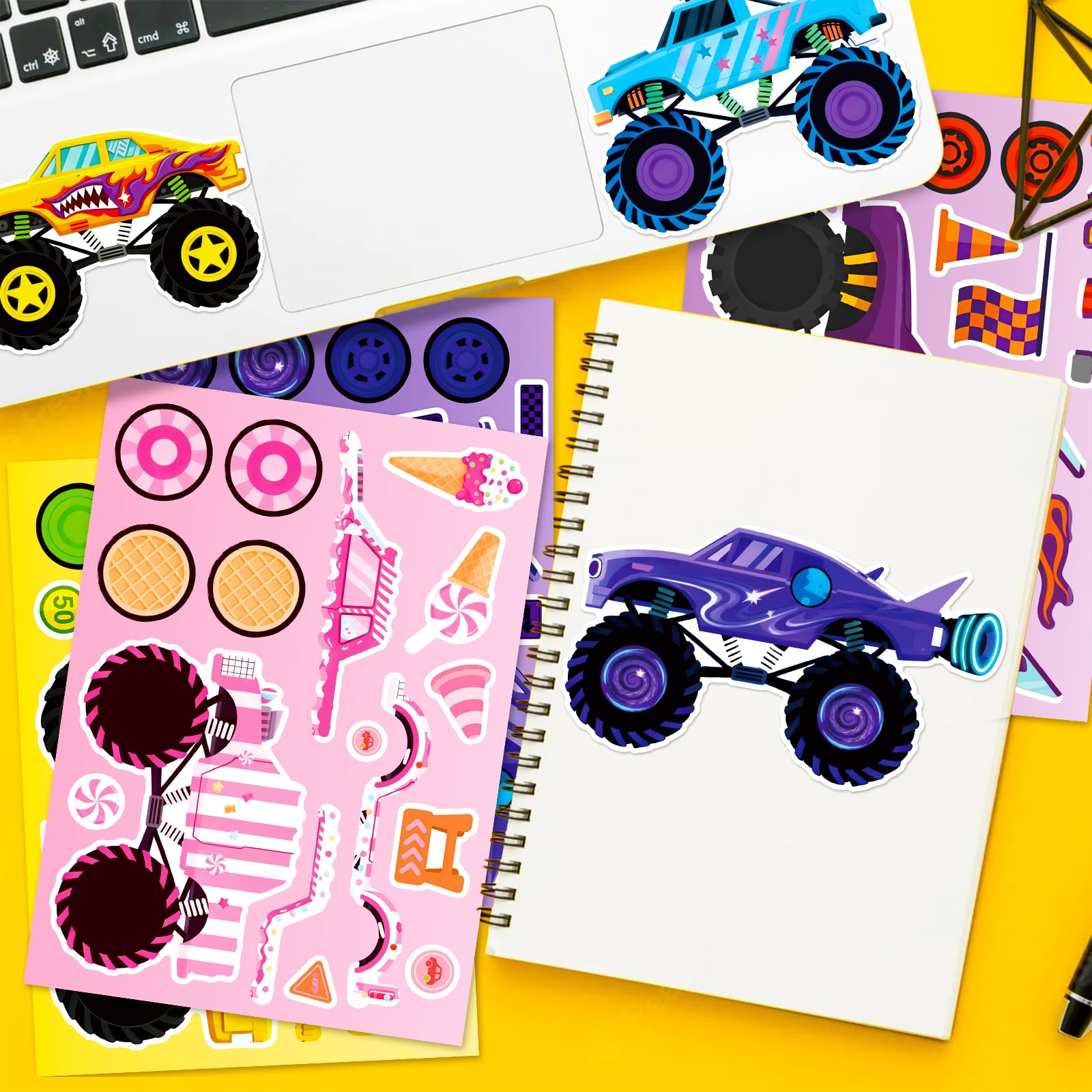 24 Sheets Make Your Own Stickers, Car Make-a-face Sticker Trucks, Race Cars DIY Craft Stickers for Party Decoration Reward — view 7