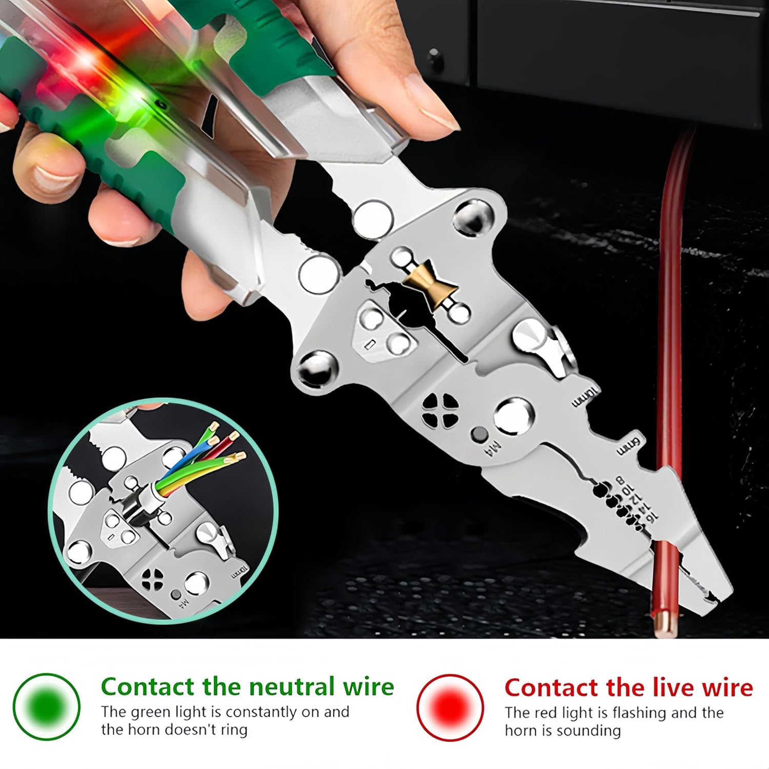 18 In 1 Foldable Ｗire Stripper, 2025 Multifunctional Wire Stripping Pliers Wire Strippers with Voltage Detector, Professional Electrician's Pliers for Cutting, Stripping and Crimping Tool (2Pcs)