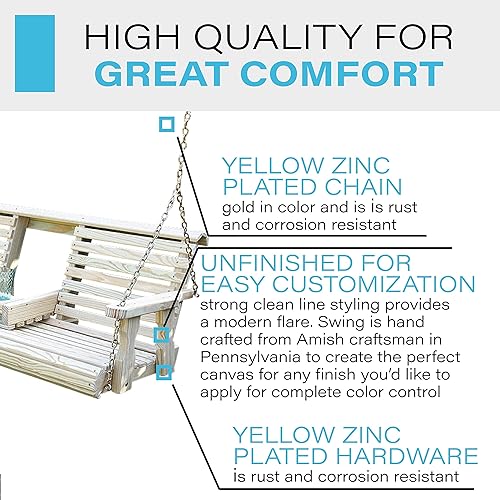 Miniatura 8 de Columpio Amish tratado, resistente, con inclinación hacia atrás y compartimiento, para pórtico, 800 libras, con cadenas colgantes