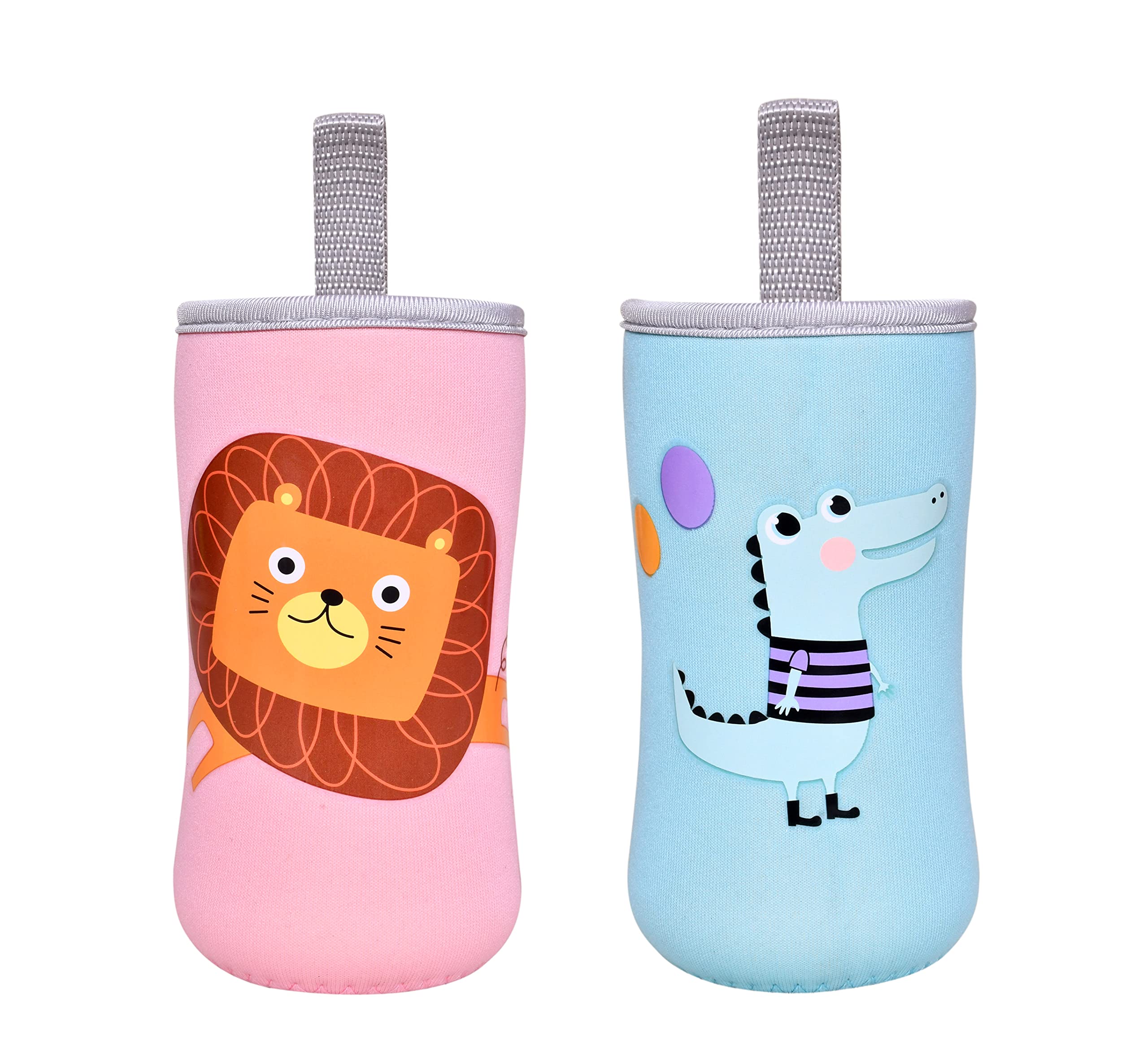 THE LITTLE LOOKERS? Cute Animated Patterned Soft Stretchable Baby Feeding Bottle Cover with Easy to Hold Strap for 120ml, 150ml, 240ml (Dinosaur & Lion, Pack of 2)-image-16