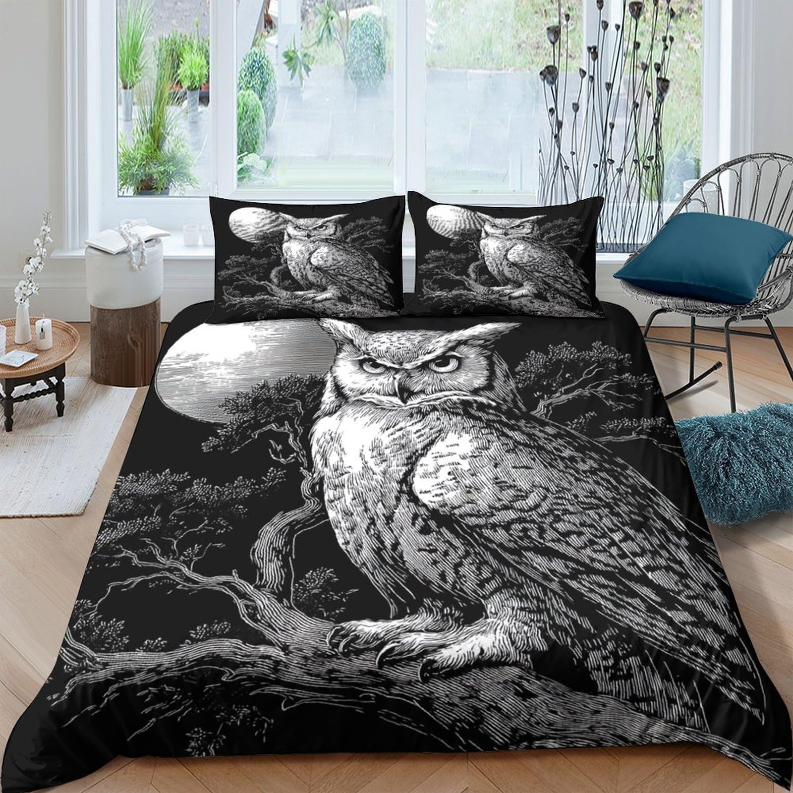 Ctjqhvkz Style-2 3D Printed Moonlit Owl Fitted Sheet Microfiber Soft No-Slip Bed Sheet For Bedroom Dorm Mattress Decor Single（135X200cm）