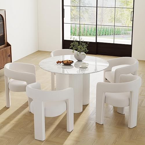 Miniatura 19 de Sillas de Comedor Modernas Tipo Barril Juego de 8, Sillas Laterales de Acento Tapizadas en Terciopelo con Brazos Cómodas Sillas de Tocador de