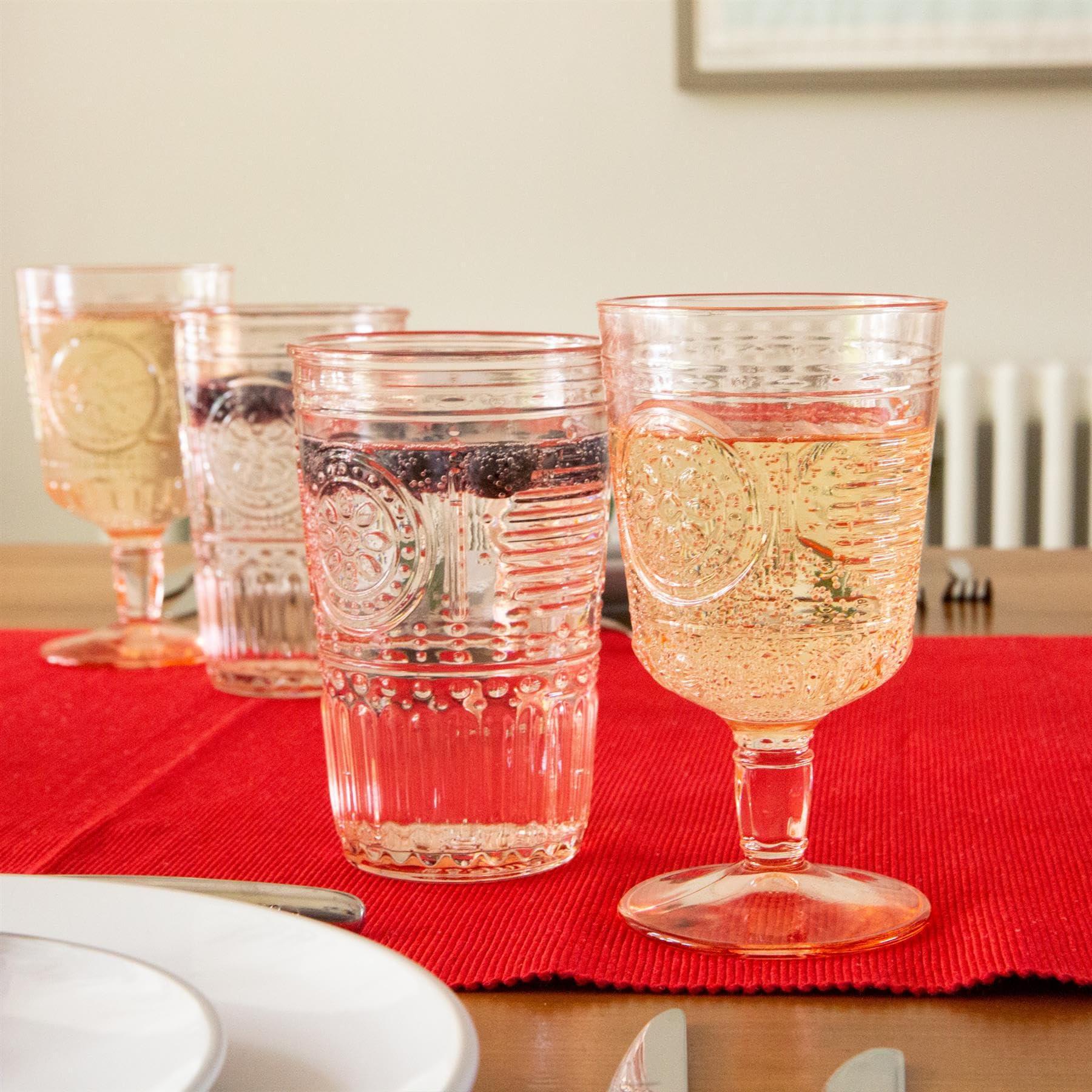 Bormioli Rocco Romantique Verres à vin - Floral décoré Boho Rouge Blanc Stemware Gobelets - 320ml - Rouge - Paquet de 12