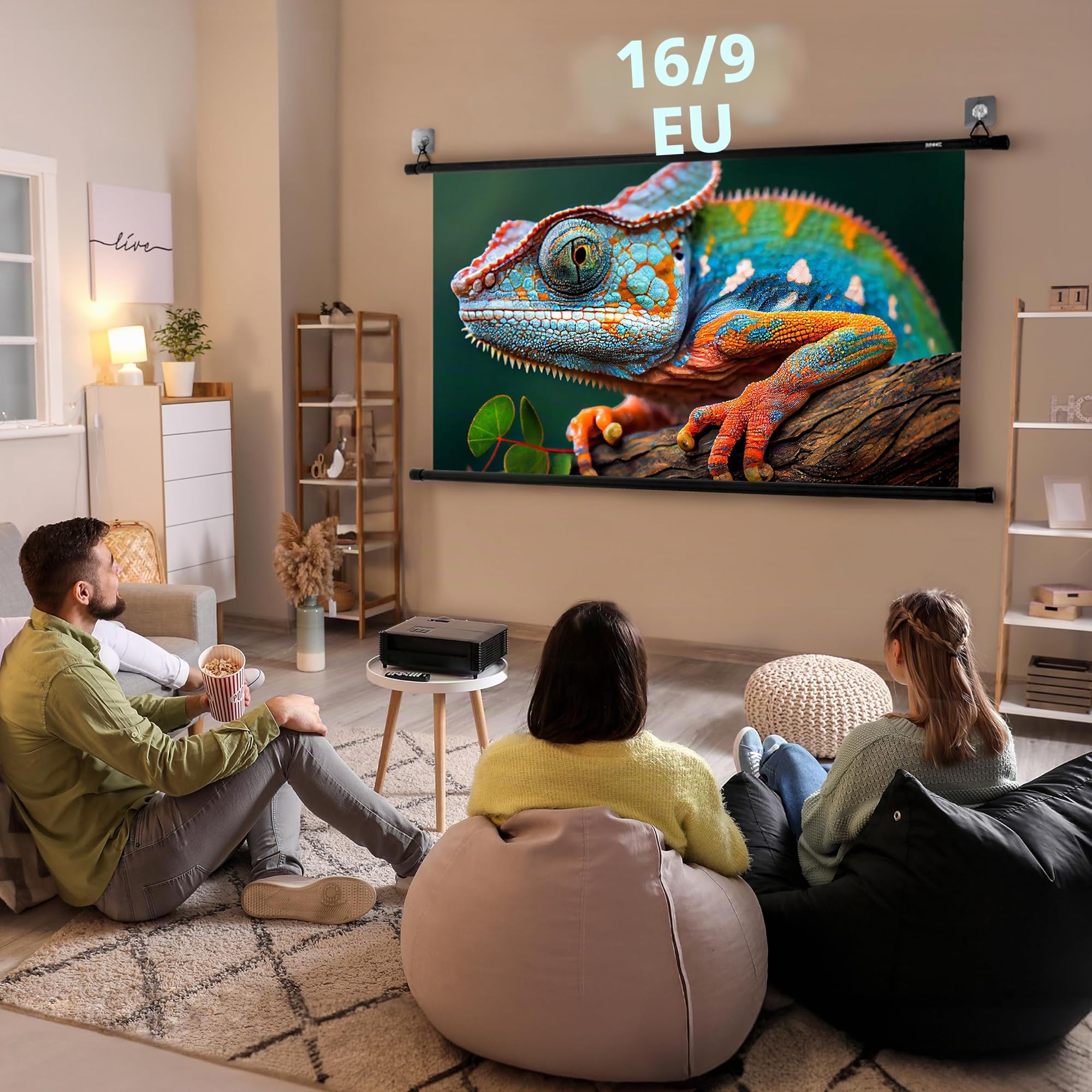 Duronic BPS90 16:9 Telo Proiettore 90 pollici | Schermo per proiettore, Telo da proiezione interno esterno, Home theater cinema Full HD 3D 4K