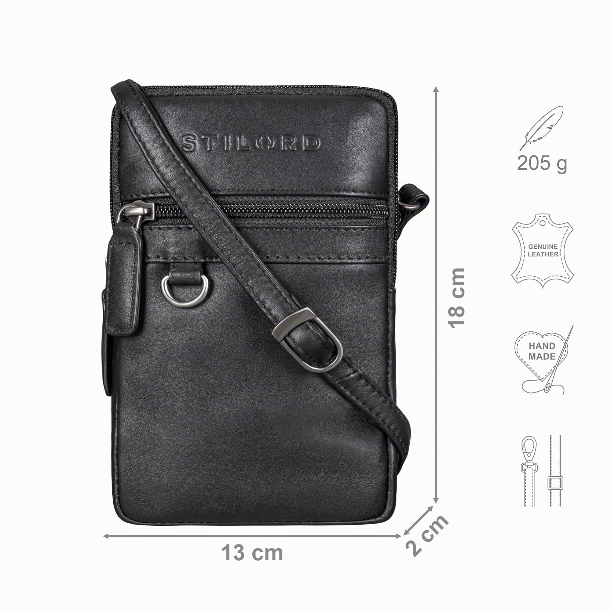 STILORD Mauve Stylische 2 in 1 Hüfttasche Herren Leder - Multifunktionale Umhängetasche mit Gürtelschlaufe Bauchtasche Echtleder Handy-Tasche 7 Zoll Gürteltasche Farbe:schwarz