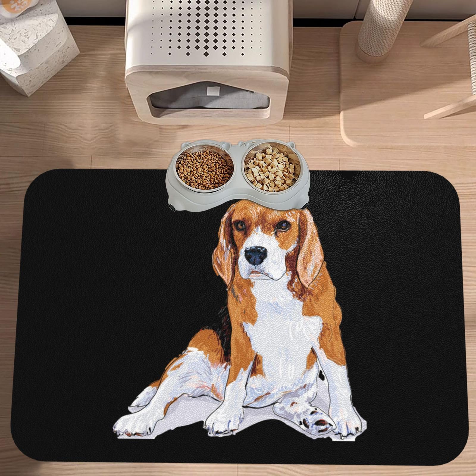 Beagles Absorbent Dog Mats for Food and Water Waterproof Pet Bowl Liner Anti-Slip Dog Feeding Mats Quick Dry Pet Placemat to Protect Floors