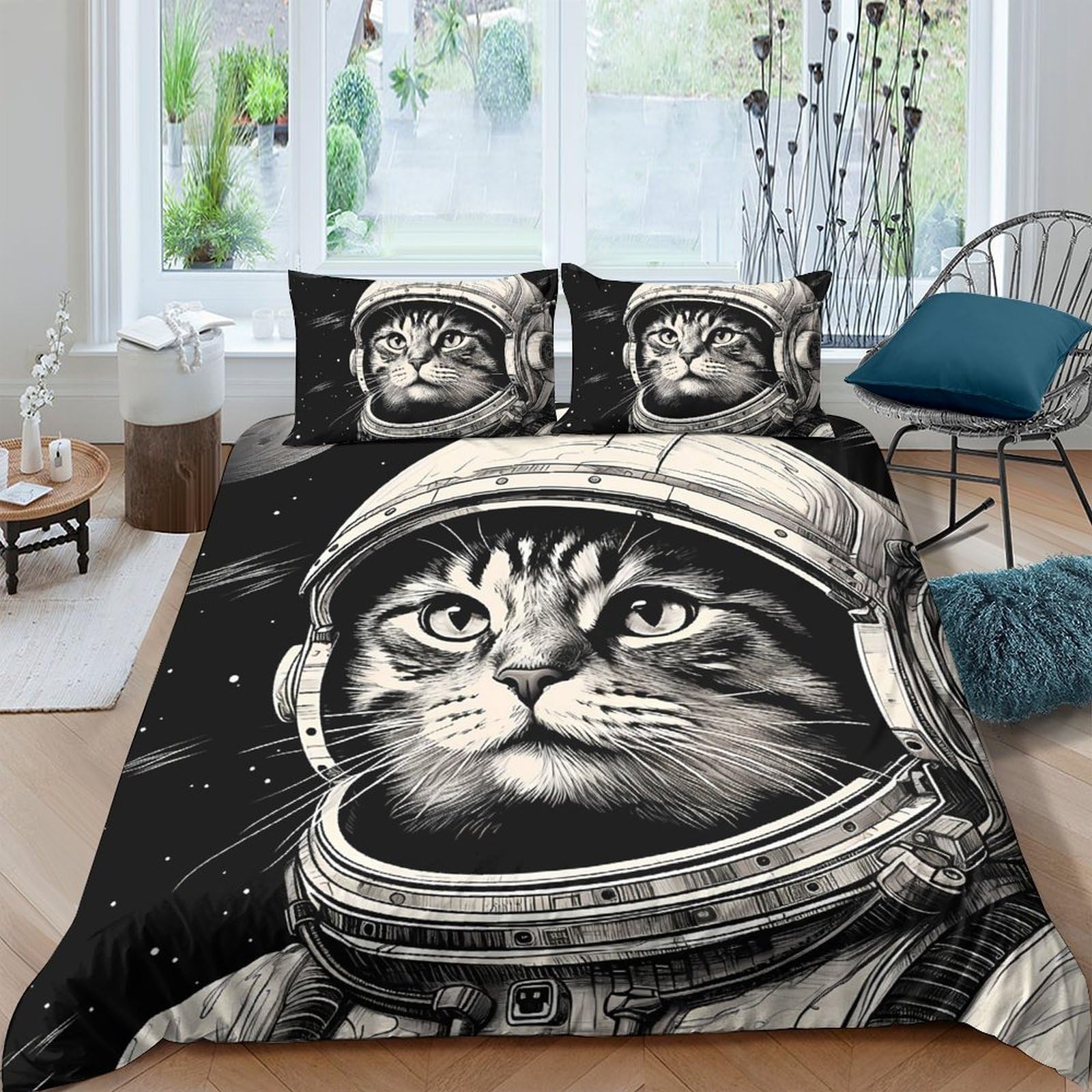 Ctjqhvkz Style-5 3D Printed Astronaut Cat Fitted Sheet Microfiber Soft Bedroom Decor Space Helmet Bed Cover For Home Dorm Room Single（135X200cm）