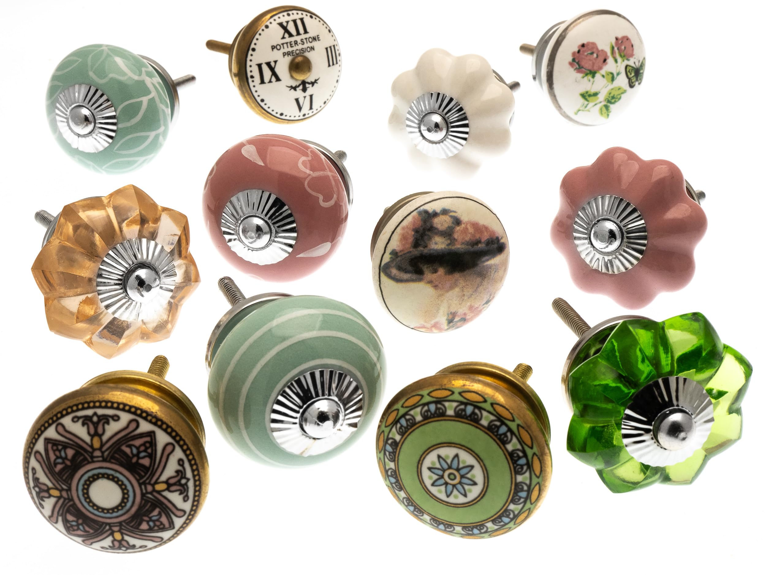 Mango Tree Green Vintage Handcrafted And Glass Cupboard Knob – Collection – Elegant Drawer Pull For Cabinets, Wardrobes And Dressers – Hand-Finished Hardware Set Of 12