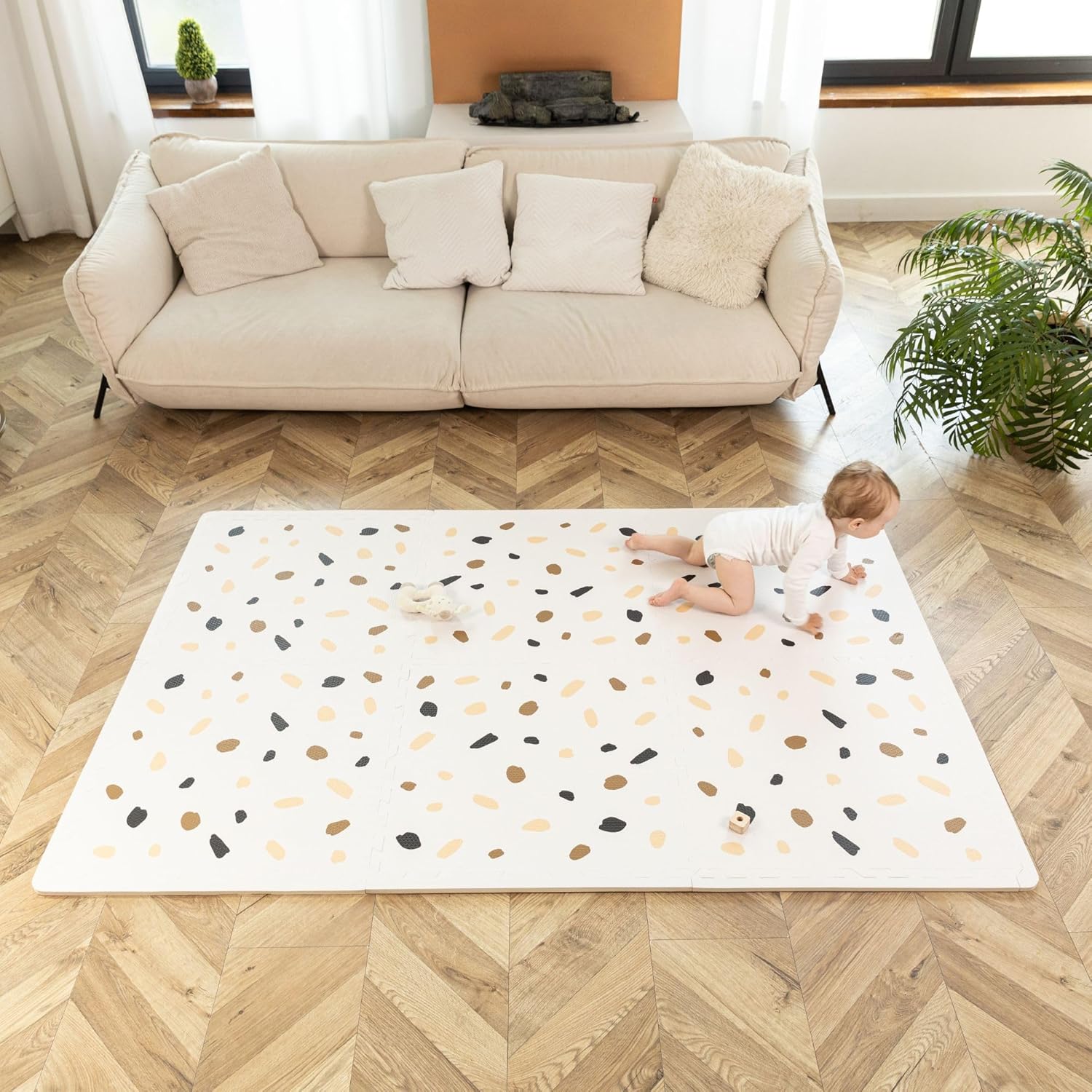 Stylish Baby Play Mat 72x48 Inches - 6 XXL Foam Floor Tiles for Kids Terazzo Design - 20% Thicker Playmat for Baby Crawling, Tummy Time, Playpen - Non-Toxic, Odorless Foam Play Mat for Floor