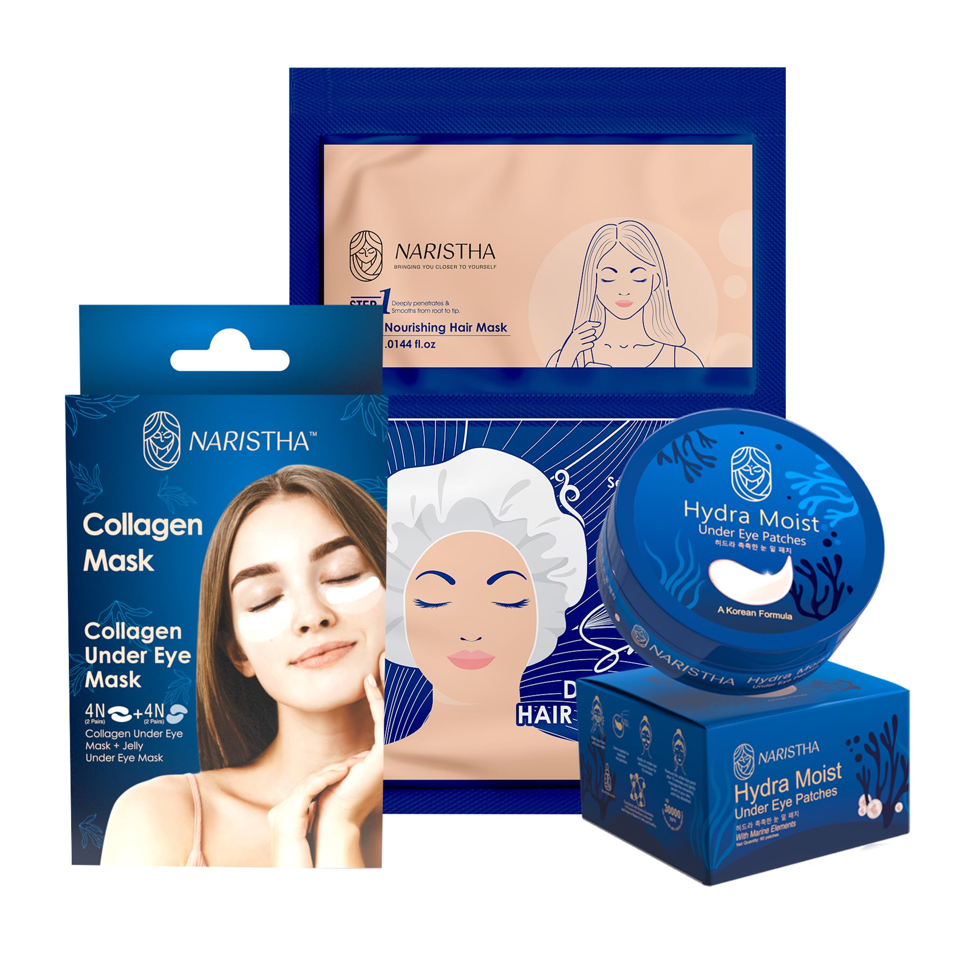 naristha Skin & Beauty Care Combo | Hair Steam Mask – Hair Mask | Hydra Moist Under Eye Patches for Dark Circles | Melting Collagen Foam/Film – Collagen Mask for Under Eye (Combo 3)-picture-55