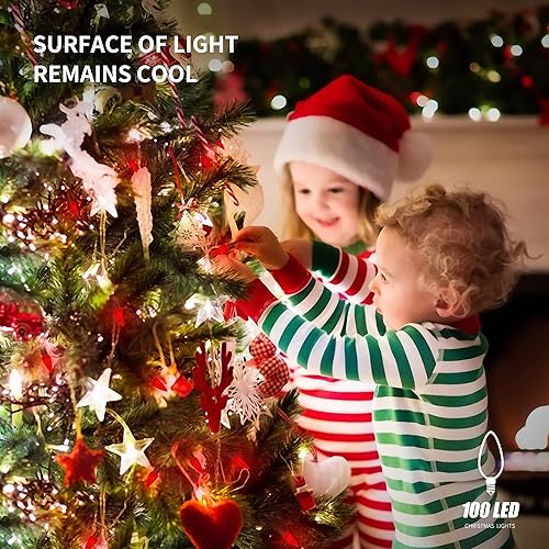 Miniatura 4 de WATERGLIDE Luces de Navidad C6, 33 pies, 100 luces LED facetadas, luces de hadas de alambre verde con adaptador seguro de 29 V, 8 modos de