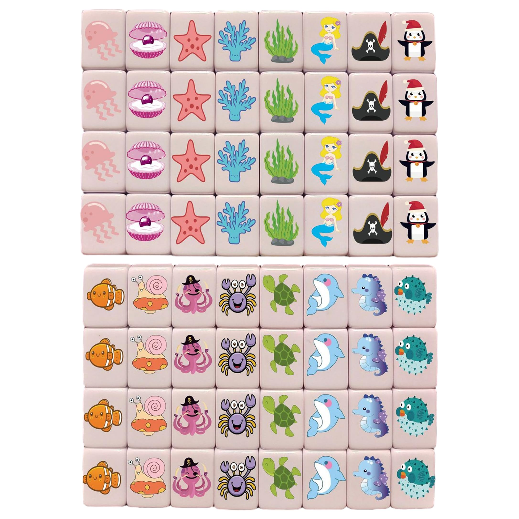 Mahjong, set da gioco Mahjong per bambini con graziose tessere con creature dell'oceano, mini tessere da 24 mm per viaggi e divertimento in famiglia