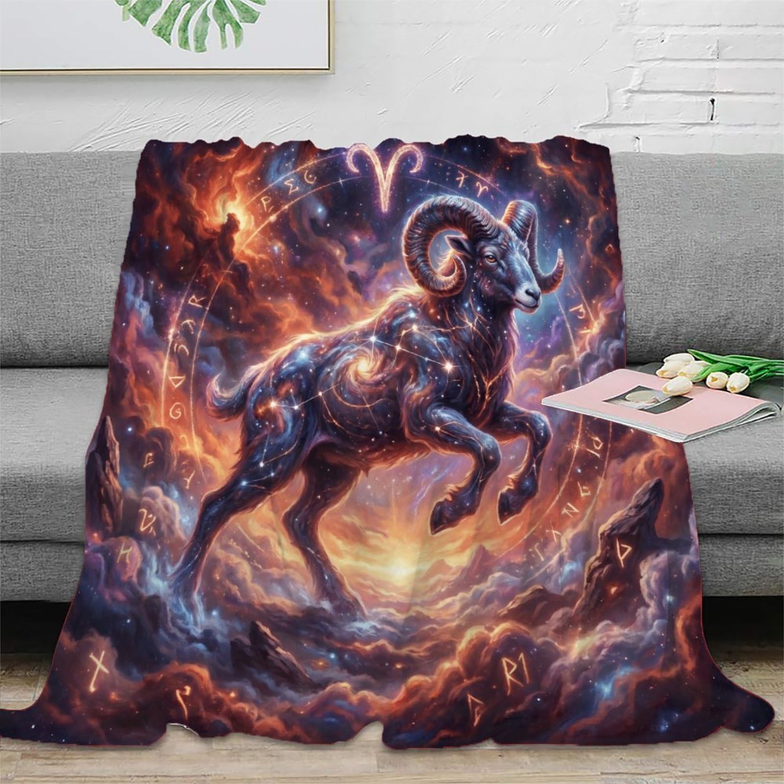 W7C8U2X3 Aries Zodiac Red Galaxy for Flannel Throw Blanket, Office Nap Use